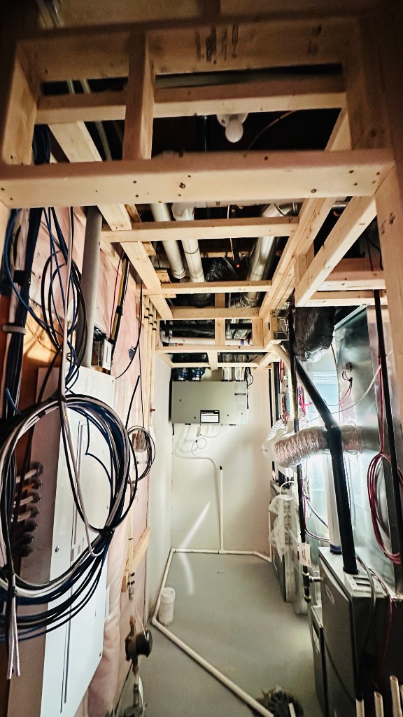 Mechanical room framing, wiring, and plumbing rough-in