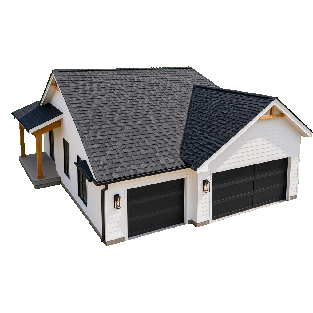 Standalone Calgary home with a black shingle roof
